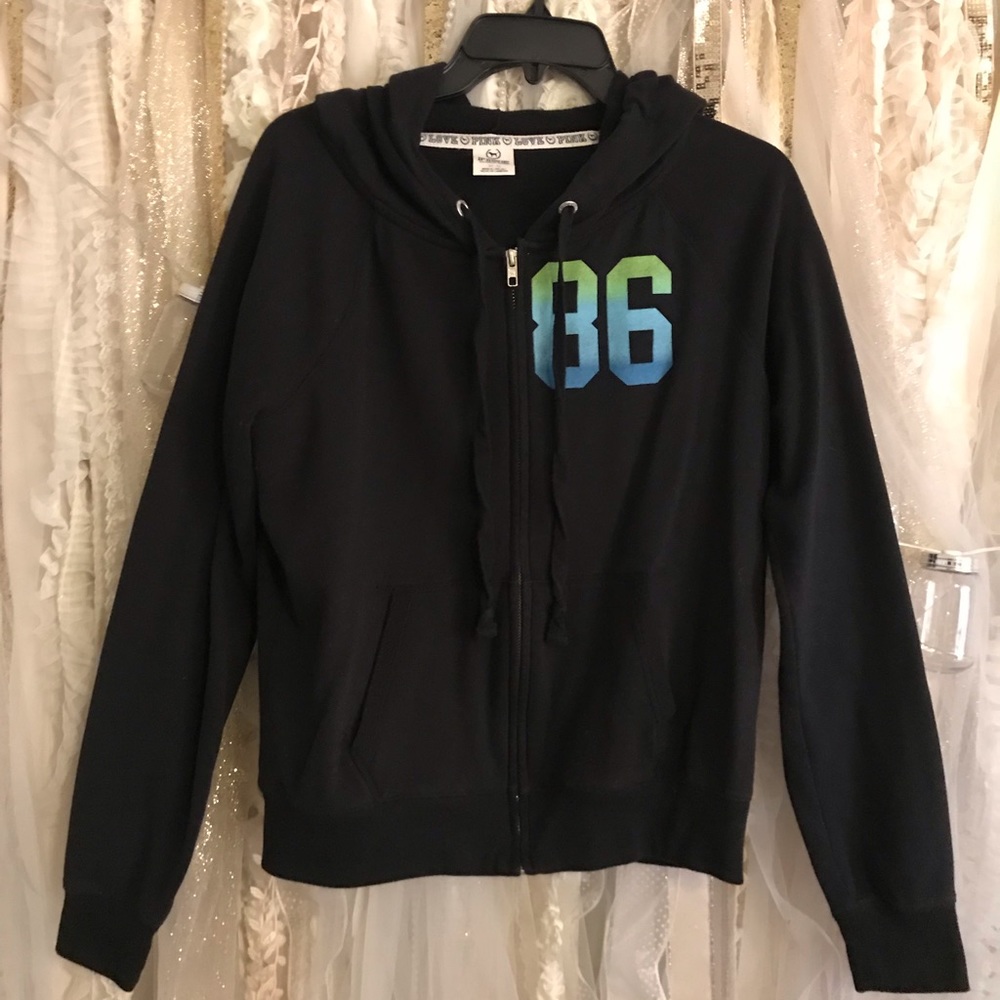 VS Pink Black Zip-Up Hoodie- Size M